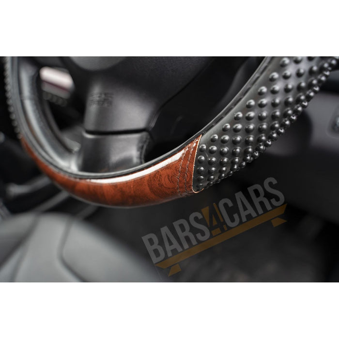 Car Steering Wheel Cover Black & Wood Look Effect fits Land Rover Freelander UKB4C  - Dynamic Drive