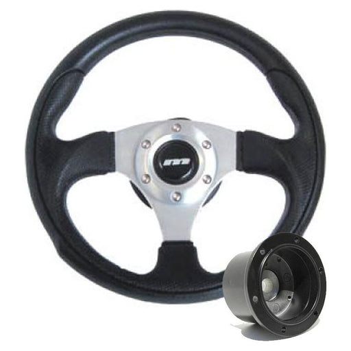 340mm Black Leather Steering Wheel + Boss fits Vauxhall Astra 1991>1995 Mountney Classic  - Dynamic Drive