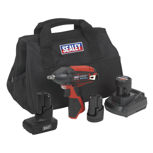 Sealey Impact Wrench Kit 3/8"Sq Drive 12V Lithium-ion 3 Batteries CP1204KITB Sealey  - Dynamic Drive