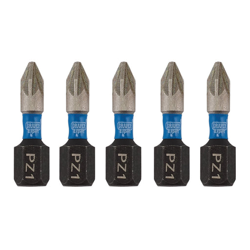 Draper Expert PZ-Type Impact Screwdriver Bits, No.1 x 25mm, 1/4" Hex (Pack of 5) Draper  - Dynamic Drive