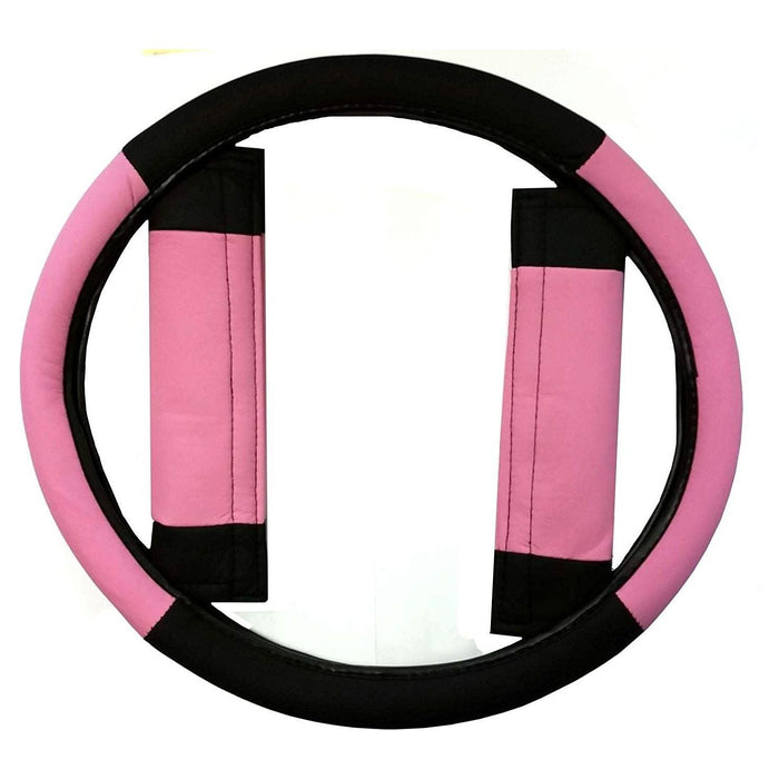 Pink Leather Look Car Seat Covers + Steering wheel for Fiat Panda 04-On UKB4C  - Dynamic Drive