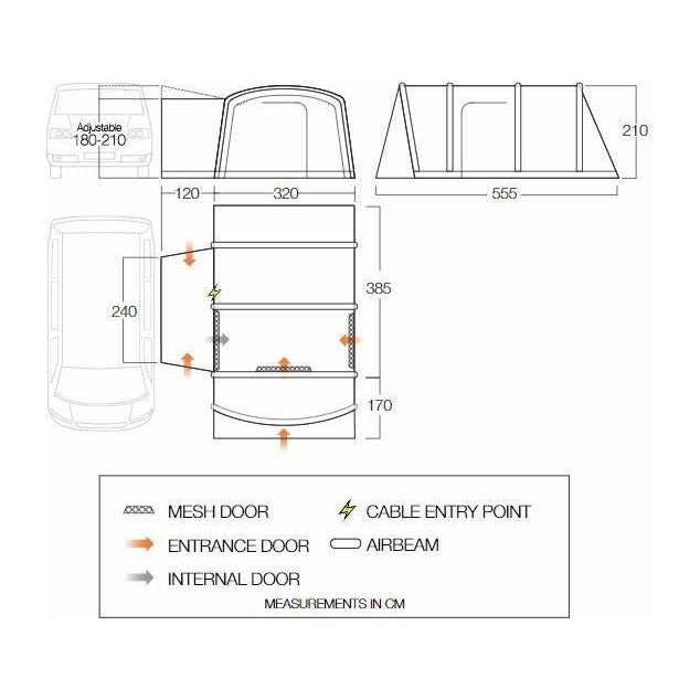 Vango Galli Pro Air Low Drive Away Awning  (180 - 210cm) Campervan Vango  - Dynamic Drive