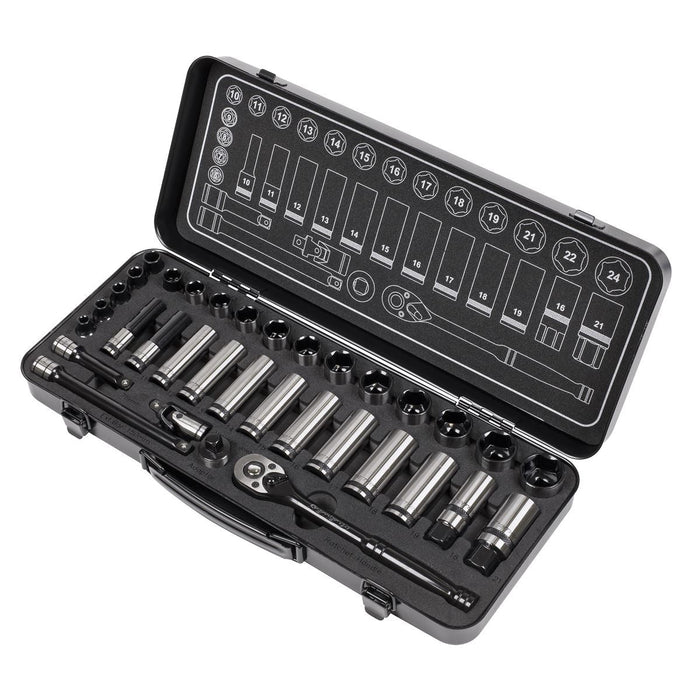 Sealey Socket Set 34pc 3/8"Sq Drive WallDrive Metric Black Series AK7971