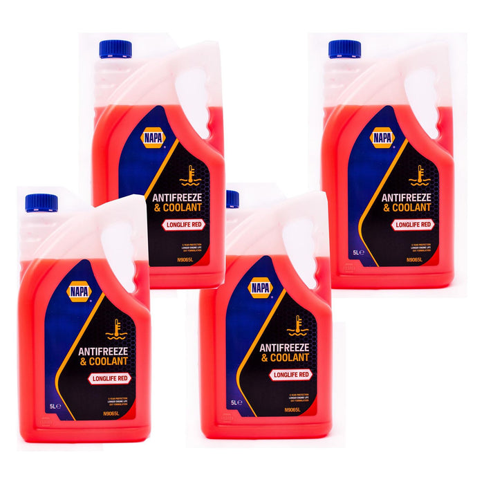 4x NAPA Red Antifreeze & Coolant 5L Long Life Hi Spec 5 Litre Napa  - Dynamic Drive