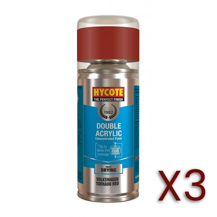 3x Hycote Aerosol Paint for Volkswagen Tornado Red 150ml Hycote  - Dynamic Drive