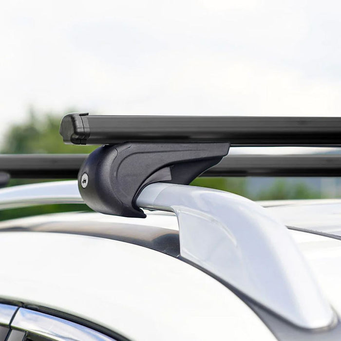 Roof Bars Rack Aluminium Black fits Vauxhall Karl Rocks 2017- For Raised Rails Omtec  - Dynamic Drive