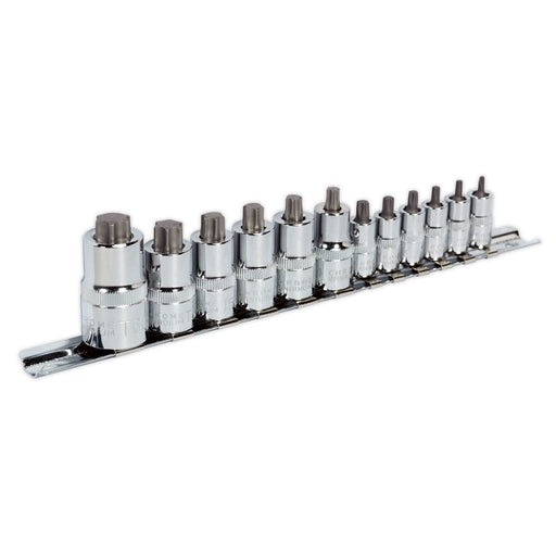 Sealey 12pc 1/4" 3/8" 1/2" Drive Trx-Star Socket Bit Set Stubby T8-T60 S2 Steel Sealey  - Dynamic Drive