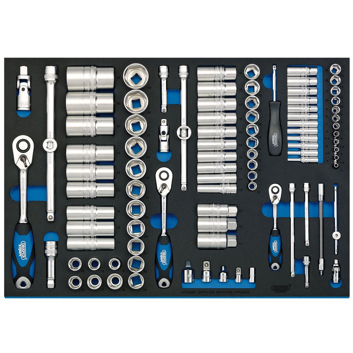 Draper Soft Grip Socket Set in Full Plus Drawer EVA Insert Tray, 1/4", 3/8" & 1/