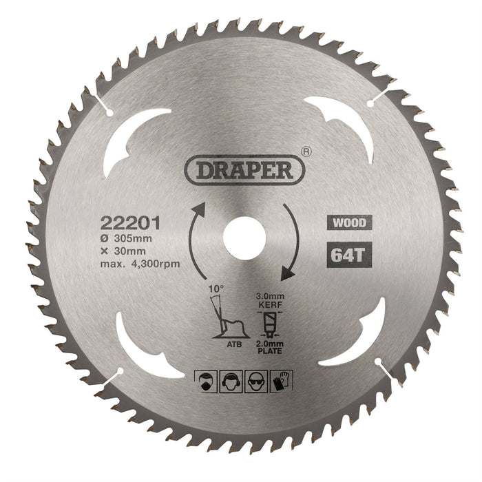 Draper TCT Circular Saw Blade for Wood, 305 x 30mm, 64T 22201 Draper  - Dynamic Drive