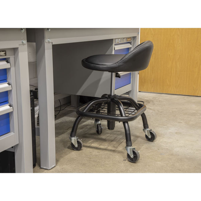 Sealey Creeper Stool Pneumatic with Adjustable Height Swivel Seat & Back Rest Sealey  - Dynamic Drive