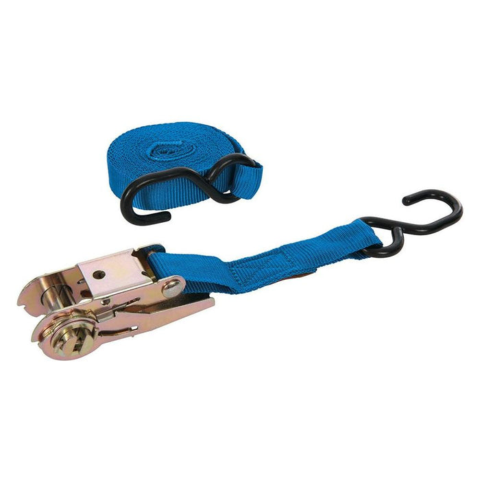 Silverline Ratchet Tie Down Strap S-Hook 4.5m x 25mm Rated 250kg Capacity 500kg