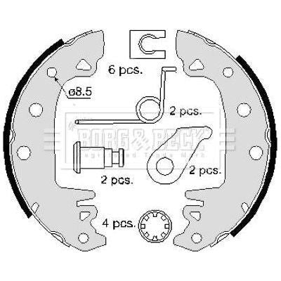 Genuine Borg & Beck Rear Brake Shoes fits Alfa 33Peugeot 305 to 31899 BBS6086