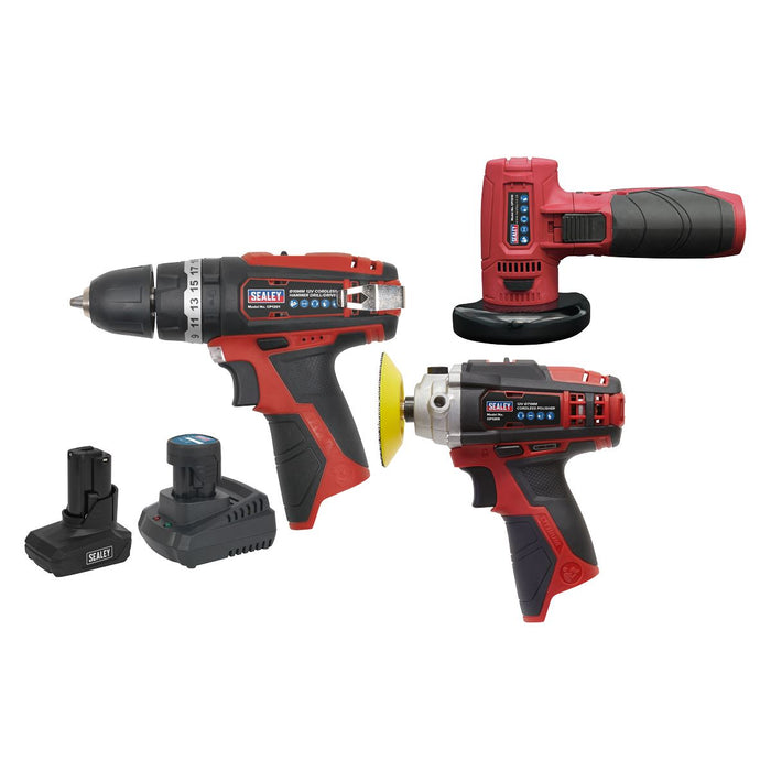 Sealey 3 x SV12 Series Cordless Power Tool Combo Kit 12V - 2 Batteries Sealey  - Dynamic Drive