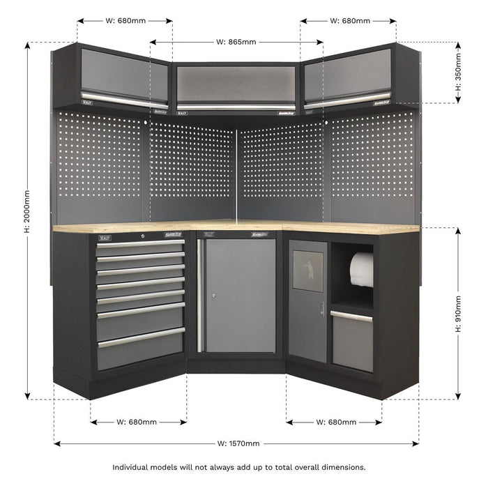 Sealey Superline Pro 1.6m Corner Storage System Wood Worktop APMSSTACK08W