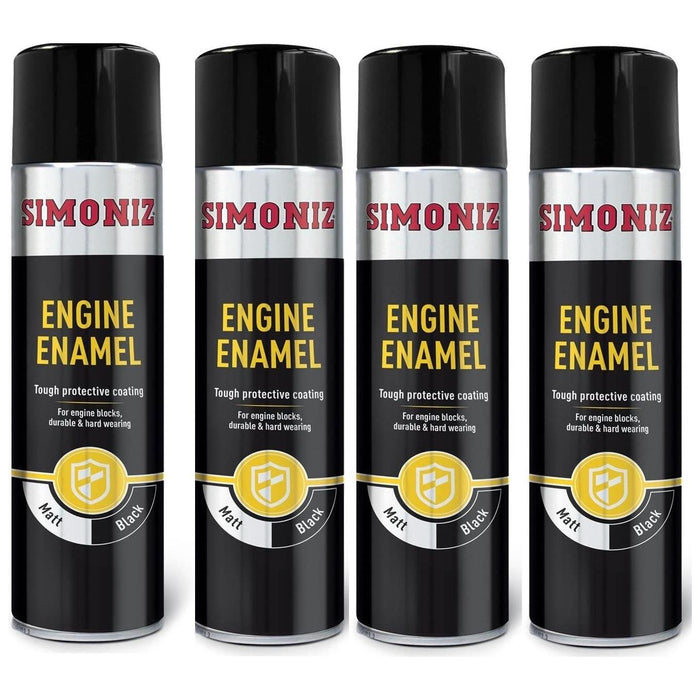 4x Simoniz Matt Black Engine Enamel One Coat Tough Paint Spray Aerosol Can 500ml