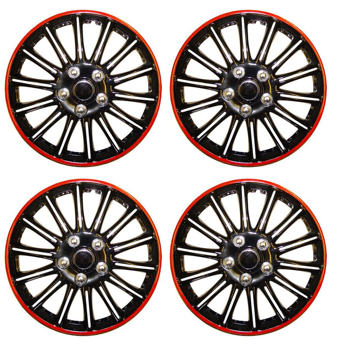 Set of 4 14" Black/Red Wheel Trims / Hub Caps fits Alto Wind Celerio UKB4C  - Dynamic Drive