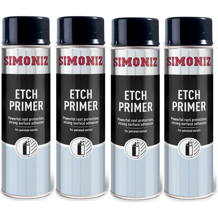 4x Simoniz Etch Primer Car Spray Polished Metal Paint Rust Protection  500ml