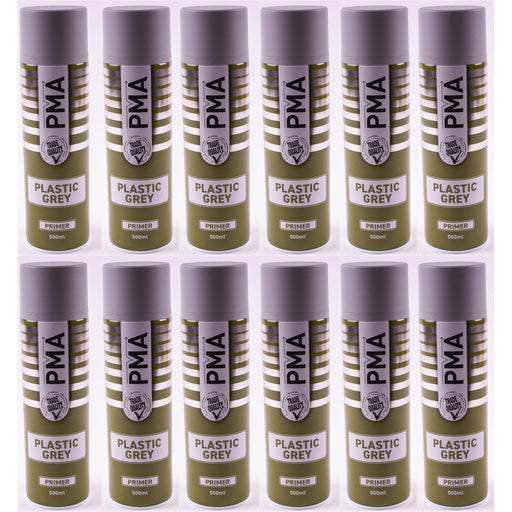 12x AUTOTEK Professional Grey Plastic Primer 500ml Spray High Coverage Town Parts  - Dynamic Drive