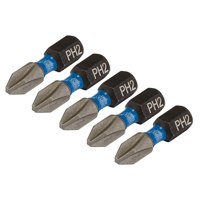 Draper Expert Cross Slot/PH Type Impact Screwdriver Bits, No.2 x 25mm, 1/4" Hex Draper  - Dynamic Drive