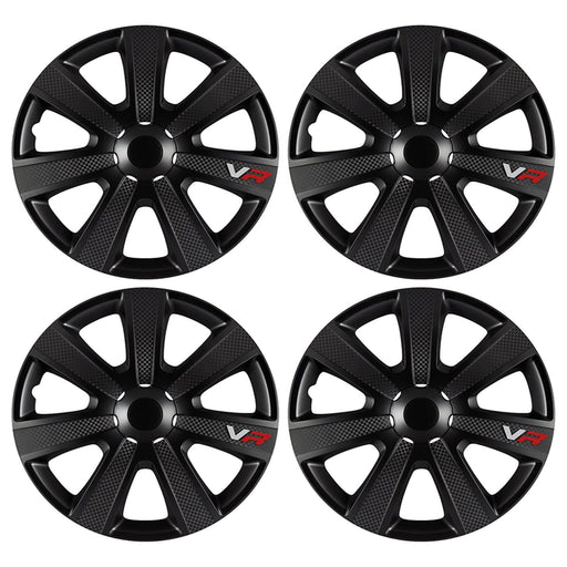 4 x Black VR Wheel Trims Hub Caps 14" fits Nissan Micra Almera Note Pixo Primera UKB4C  - Dynamic Drive