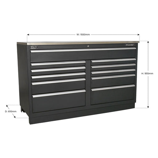 Sealey Modular Floor Cabinet 11 Drawer 1550mm Heavy-Duty APMS04 Sealey  - Dynamic Drive