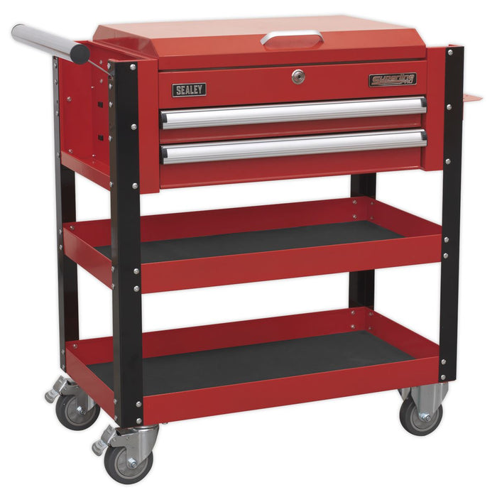 Sealey Heavy-Duty Mobile Tool & Parts Trolley 2 Drawers & Lockable Top Red Sealey  - Dynamic Drive