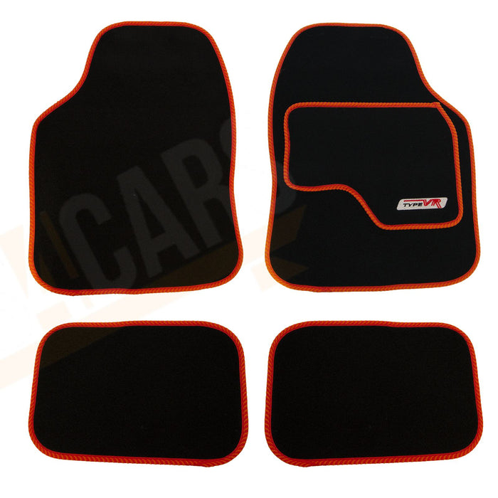 4 x Black  Carpet Floor Mats with Red Trim fits VW Polo Golf Fox Lupo UKB4C  - Dynamic Drive