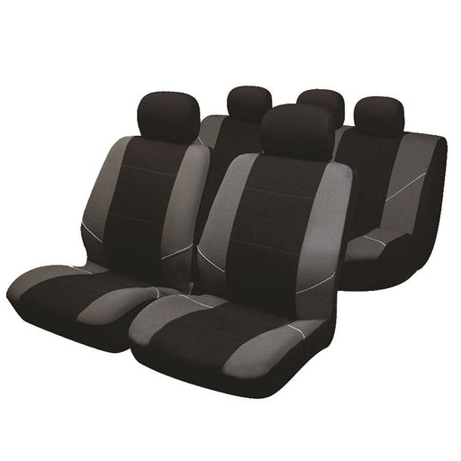 Black/Grey Full Set Front & Rear Car Seat Covers for Ssangyong Rexton UKB4C  - Dynamic Drive