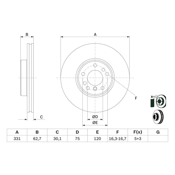 Genuine Bosch Brake Disc Single Bd872 fits BMW X5 - 3.0 - 03-06 0986478974