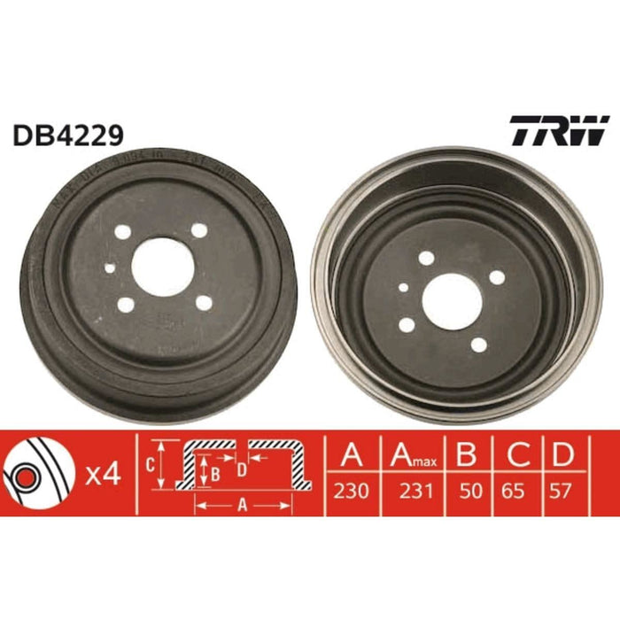 Genuine TRW Brake Drum DB4229 TRW  - Dynamic Drive