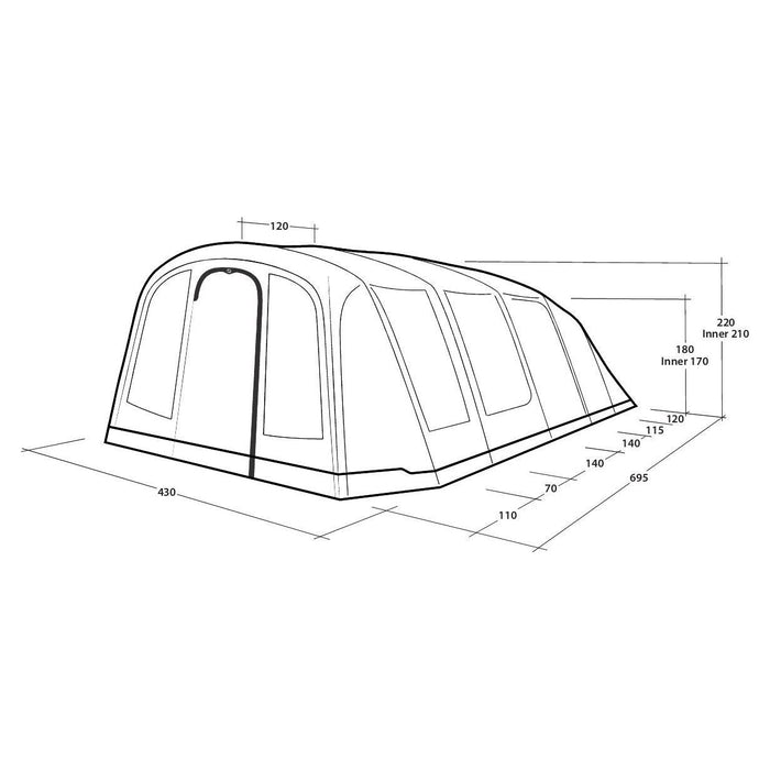 Outwell Stonehill 7 Berth Air Tent Five Room Tunnel Inflatable Tent Outwell  - Dynamic Drive