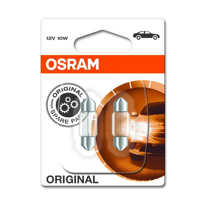 Osram 6438-02B Original Equipment Quality Festoon Bulbs, 12 V, 10 W, Set of 2, Y