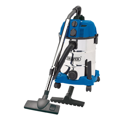 Draper 230V Wet and Dry Vacuum Cleaner with Stainless Steel Tank and Integrated Draper  - Dynamic Drive