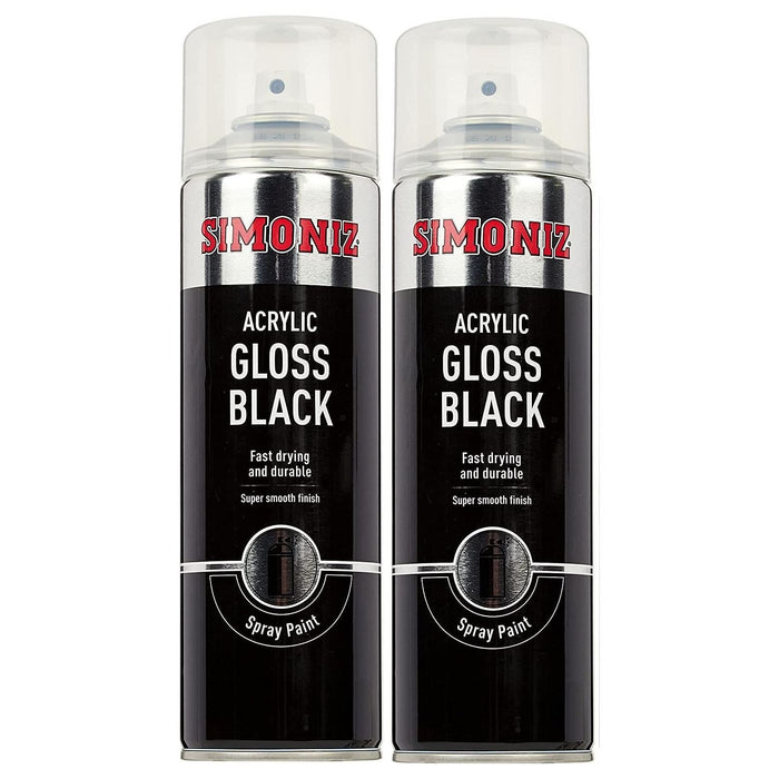 2x Simoniz Large Gloss Black Acrylic Aerosol Auto Car Spray Paint 500ml SIMP15D Simoniz  - Dynamic Drive