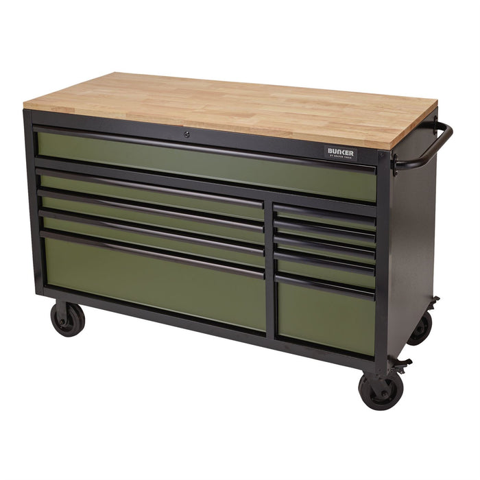 Draper BUNKER Workbench Roller Tool Cabinet, 10 Drawer, 56", Green 08236 Draper  - Dynamic Drive