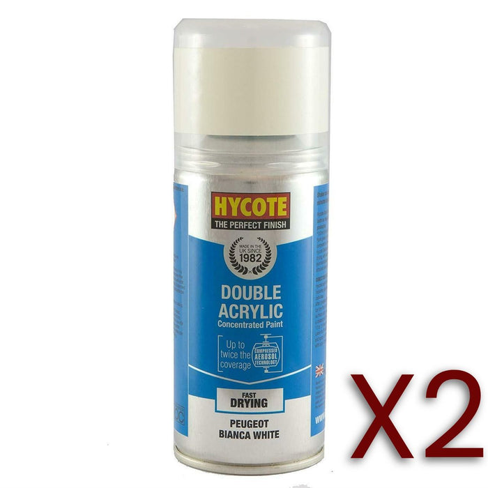 2x Hycote Aerosol Paint for Peugeot Bianca White 150ml Hycote  - Dynamic Drive