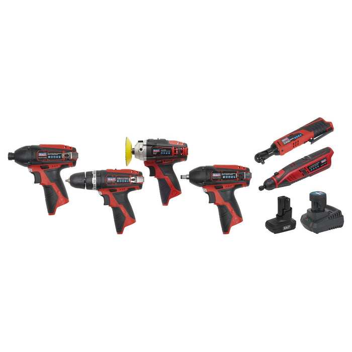 Sealey 6 x 12V SV12 Series Cordless Power Tool Combo Kit CP1200COMBO2 Sealey  - Dynamic Drive