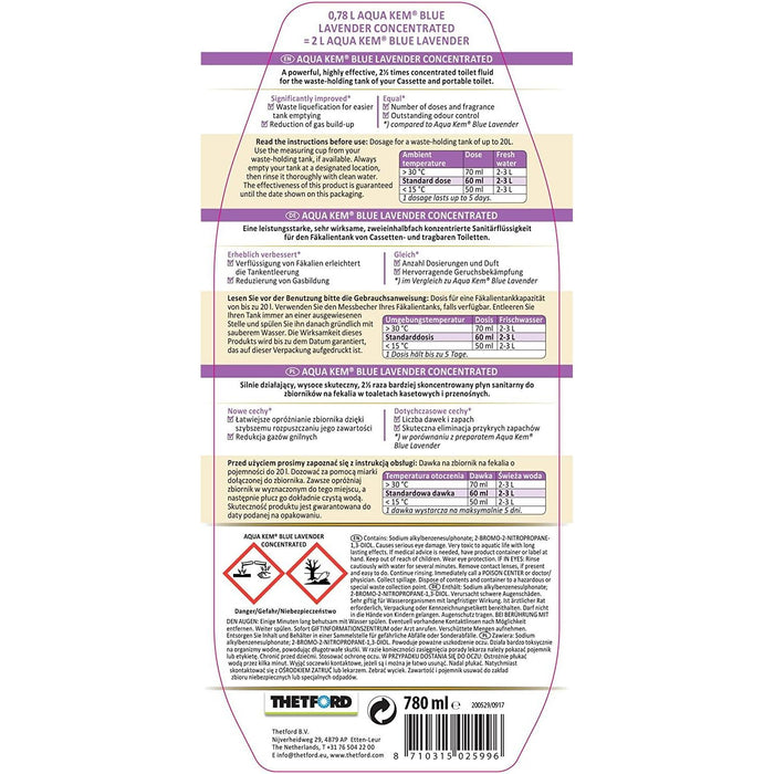 Thetford Aqua Kem Blue Lavender 780Ml Concentrate Toilet Cassette Fluid