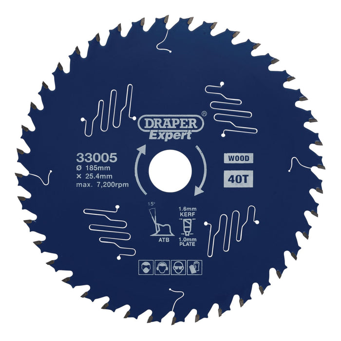 Draper Expert TCT Circular Saw Blade for Wood with PTFE Coating, 185 x 25.4mm, 4 Draper  - Dynamic Drive