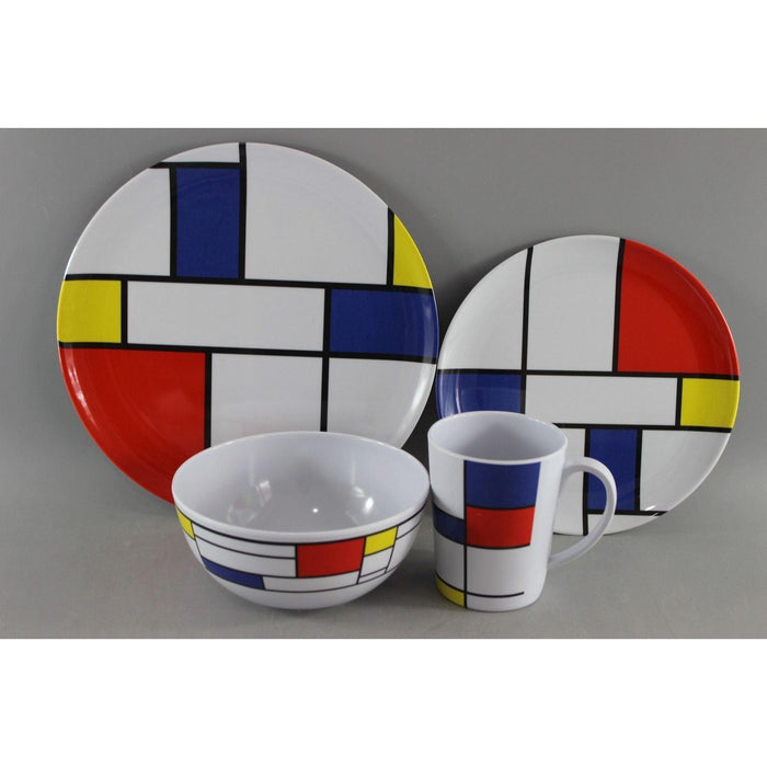 Camping Caravan Picnic Fishing Travel Melamine 16pc Dining Dinner Set - De Stijl Leisurewize  - Dynamic Drive