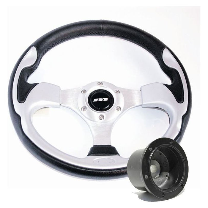 320mm Black & Silver Moulded Steering Wheel + Boss fits Fiat Cinquecento 1993> Mountney Classic  - Dynamic Drive