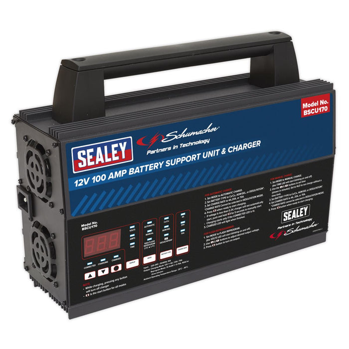 Sealey 12V Battery Support Unit & Charger 100A BSCU170 Sealey  - Dynamic Drive