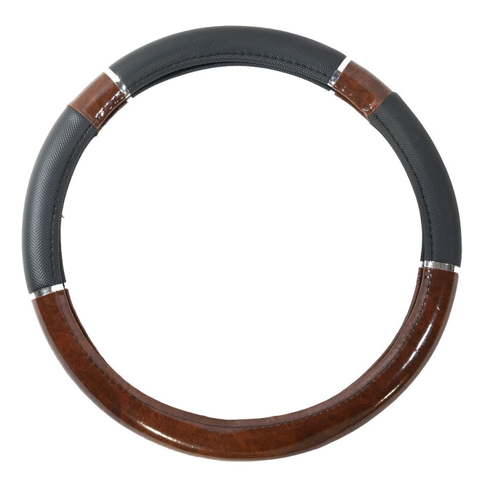 Wood Effect & Black Luxury Steering Wheel Cover fits Land Rover Freelander UKB4C  - Dynamic Drive