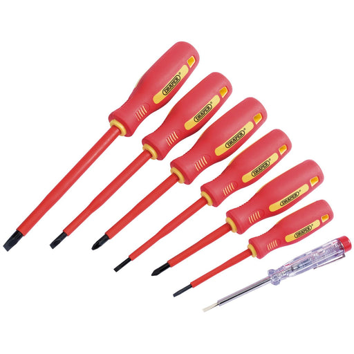 Draper Fully Insulated Screwdriver Set with Mains Tester (7 Piece) 46540 Draper  - Dynamic Drive