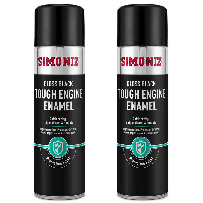 2x Simoniz Gloss Black Tough Car Spray Protection Paint Aerosol Enamel 500ml