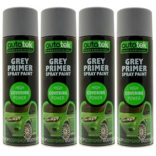 4x Autotek Professional Grey Primer 500Ml Spray Paint High Coverage