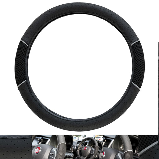 Leather Look Black & Grey Vented Steering Wheel Cover for Land Rover Range Rover UKB4C  - Dynamic Drive