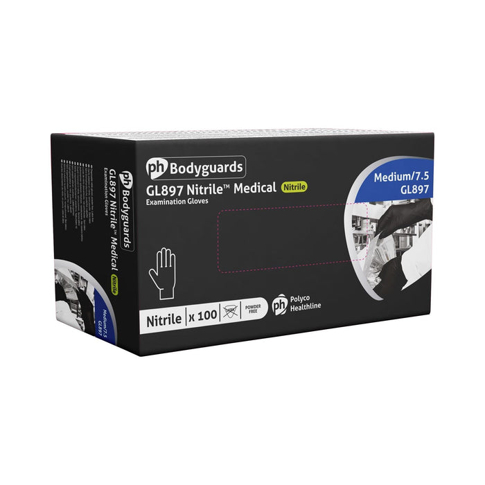 Bodyguards Powder Free Black Nitrile Disposable Gloves XL Box of 100 Tattoo Bodyguard  - Dynamic Drive