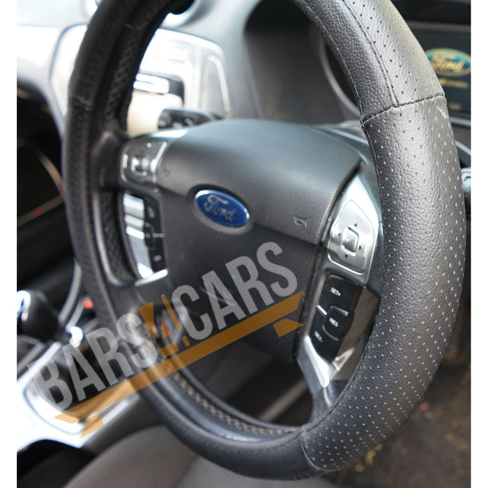 100% Genuine Leather Black Steering Wheel Cover for Ford Kuga All Years UKB4C  - Dynamic Drive