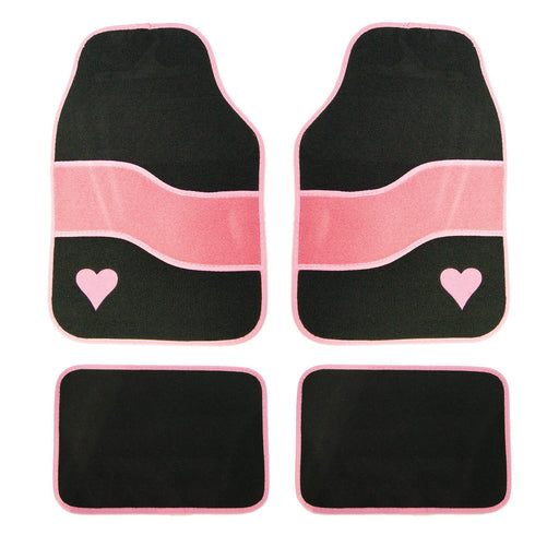 4 Set Anti Slip Black Pink Heart Velour Car Mat fits Citroen C1 C2 C3 C4 Saxo UKB4C  - Dynamic Drive